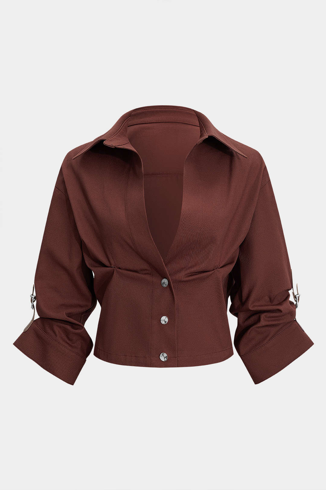 Button Ruched Short-Sleeve Shirt - Image 12