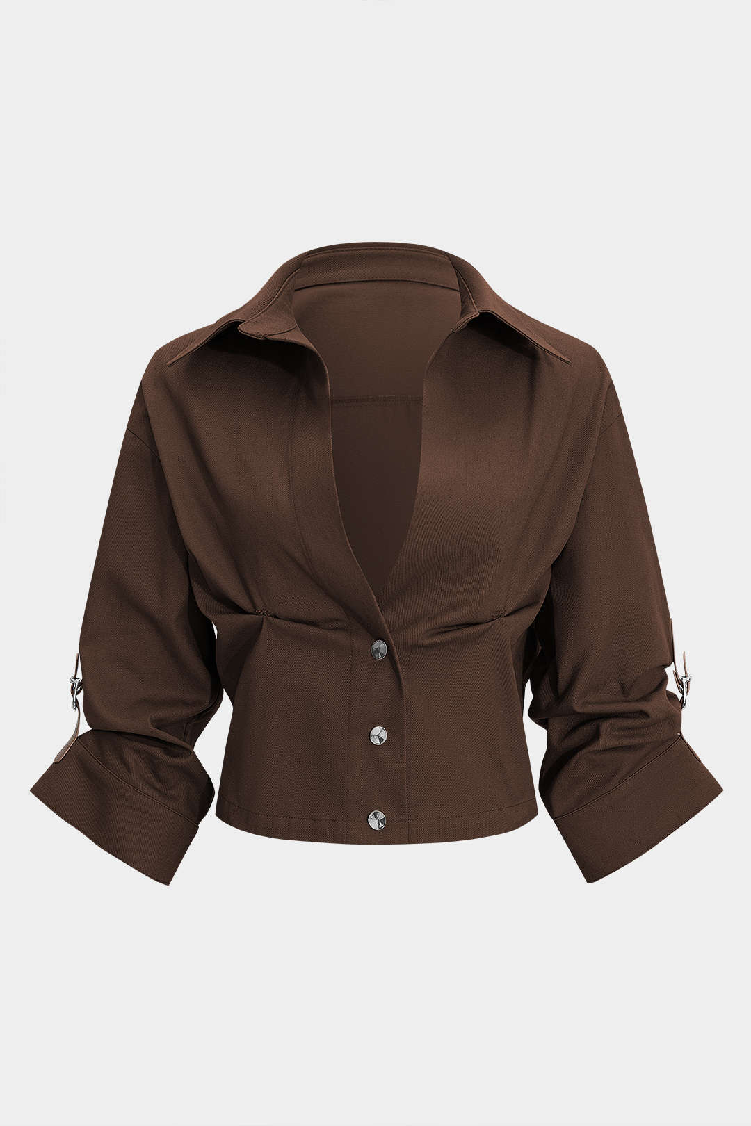 Button Ruched Short-Sleeve Shirt - Image 9