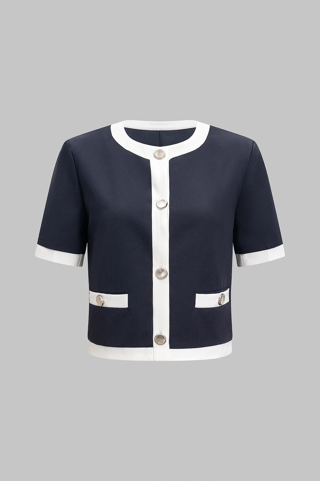Contrast Button Fake Pocket Top