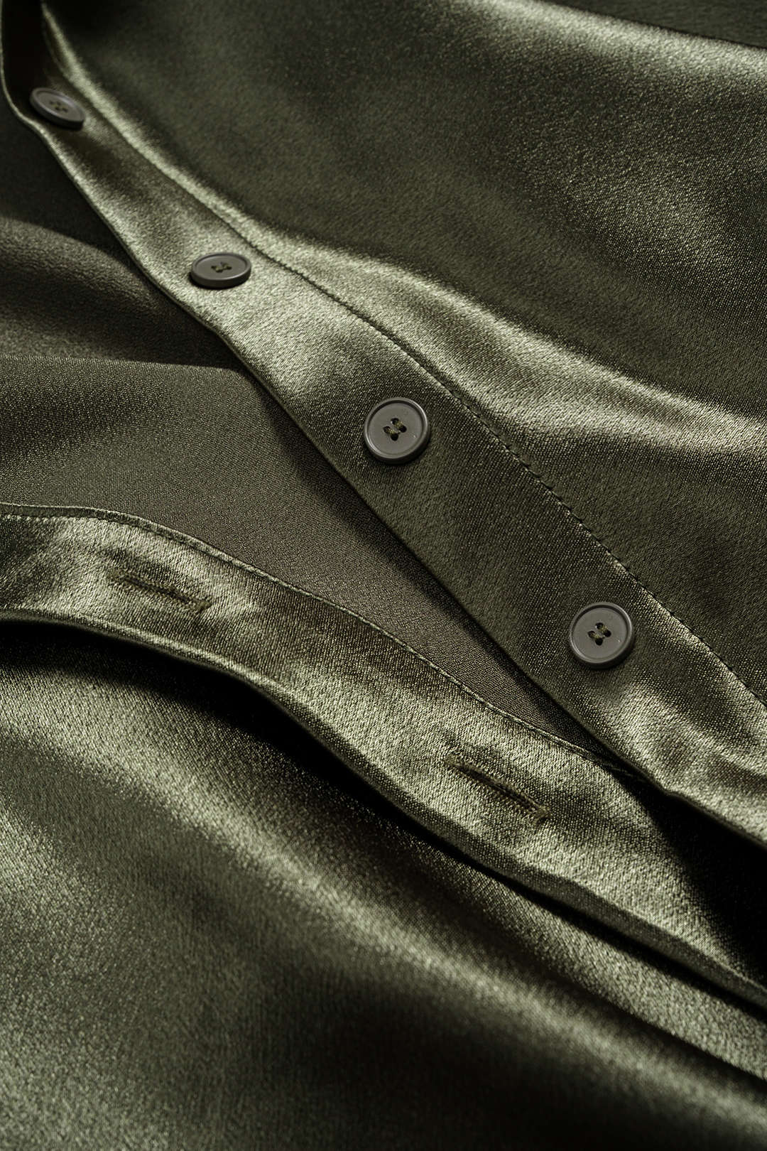 Plus Size Satin Button Draped Cowl Neck Short-Sleeve Top - Image 3