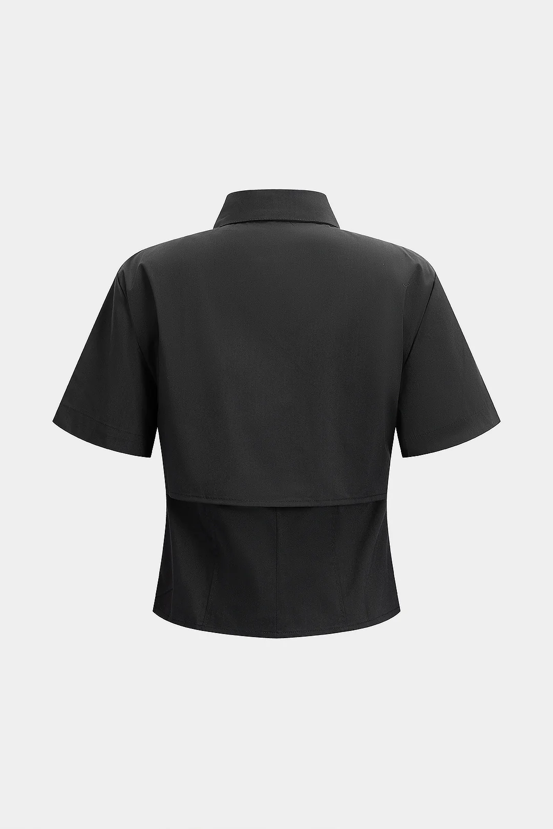Solid Lapel Double Layer Button Short-Sleeve Shirt - Image 2