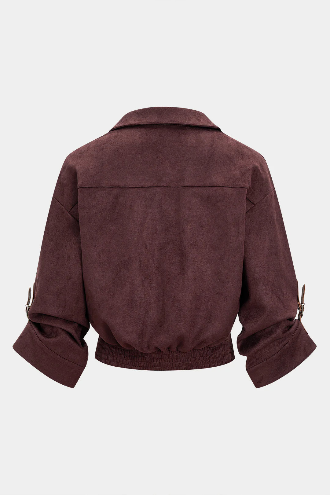 Suede Button Ruched V-Neck Long-Sleeve Shirt - Image 2