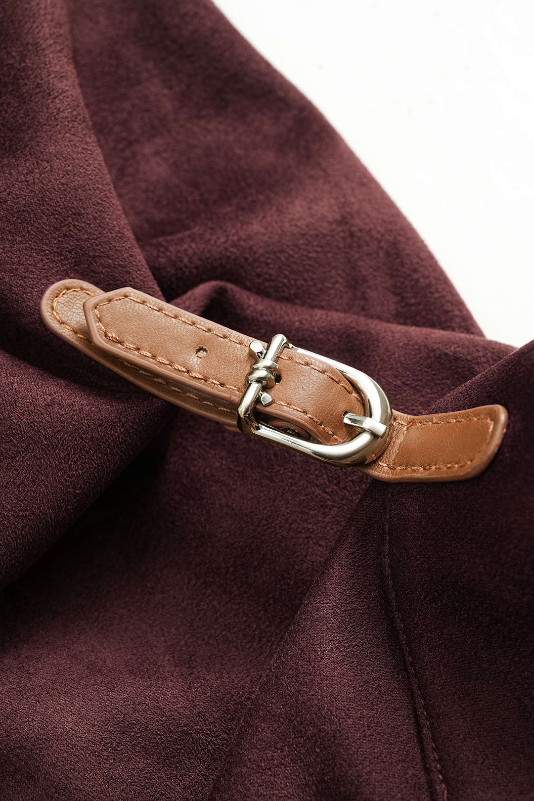 Suede Button Ruched V-Neck Long-Sleeve Shirt - Image 4