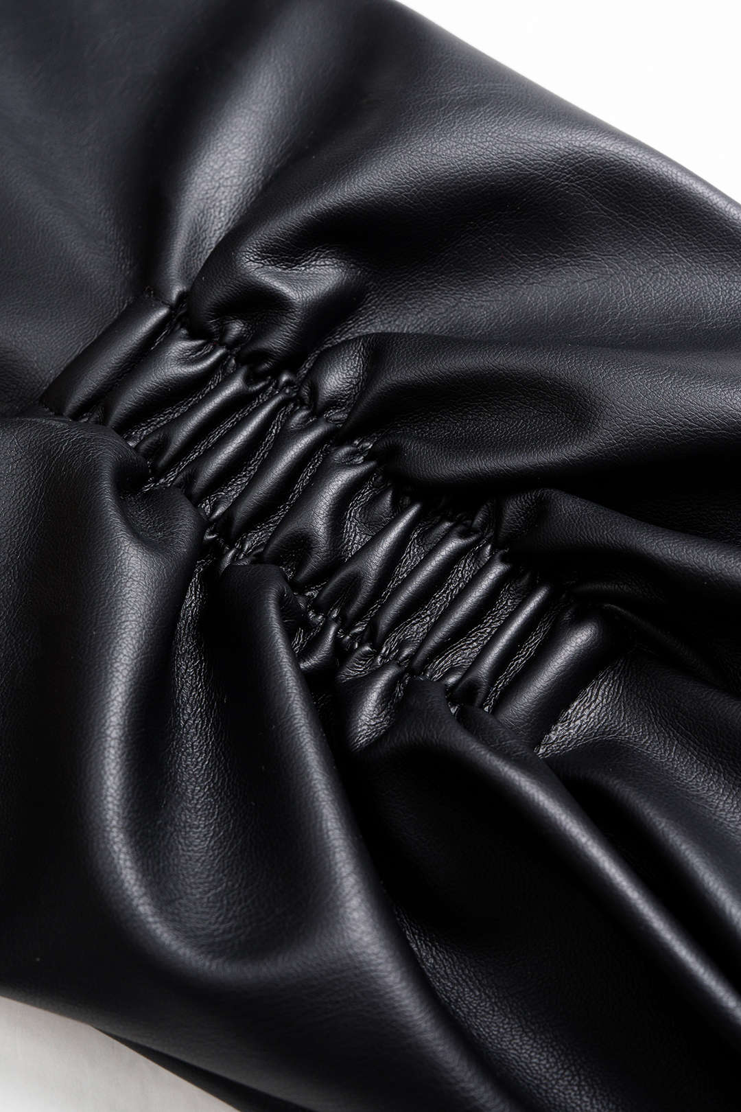 Faux Leather Ruched Button Asymmetrical Shirt - Image 3