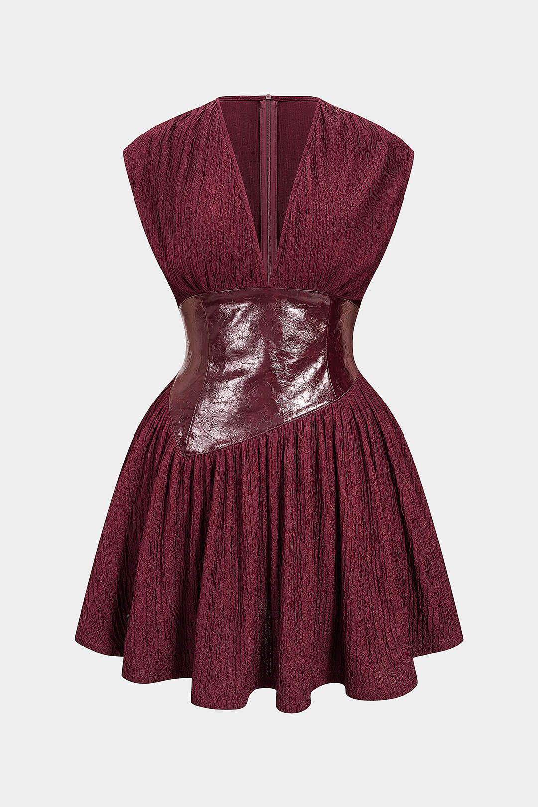 Faux Leather Patchwork Button Sleeveless Mini Dress