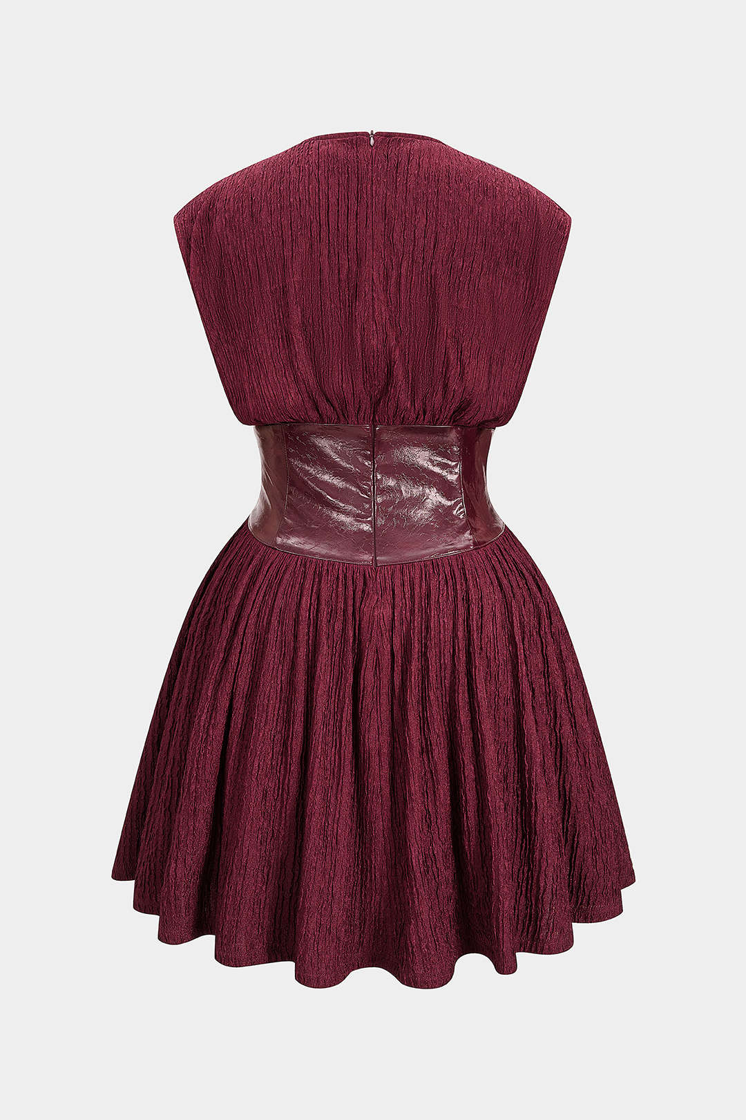 Faux Leather Patchwork Button Sleeveless Mini Dress - Image 2