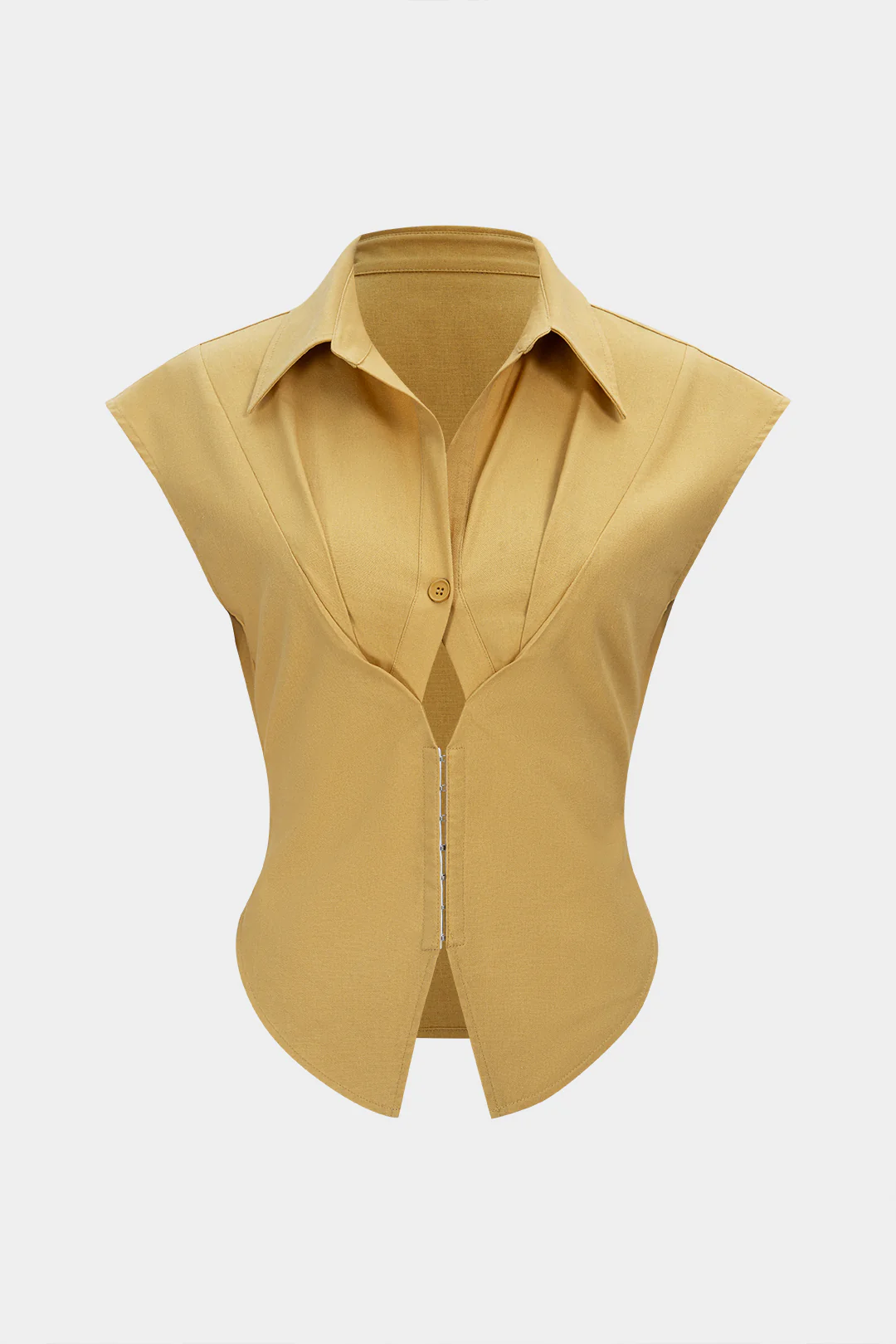 Linen Lapel Cut Out Button Tank Top