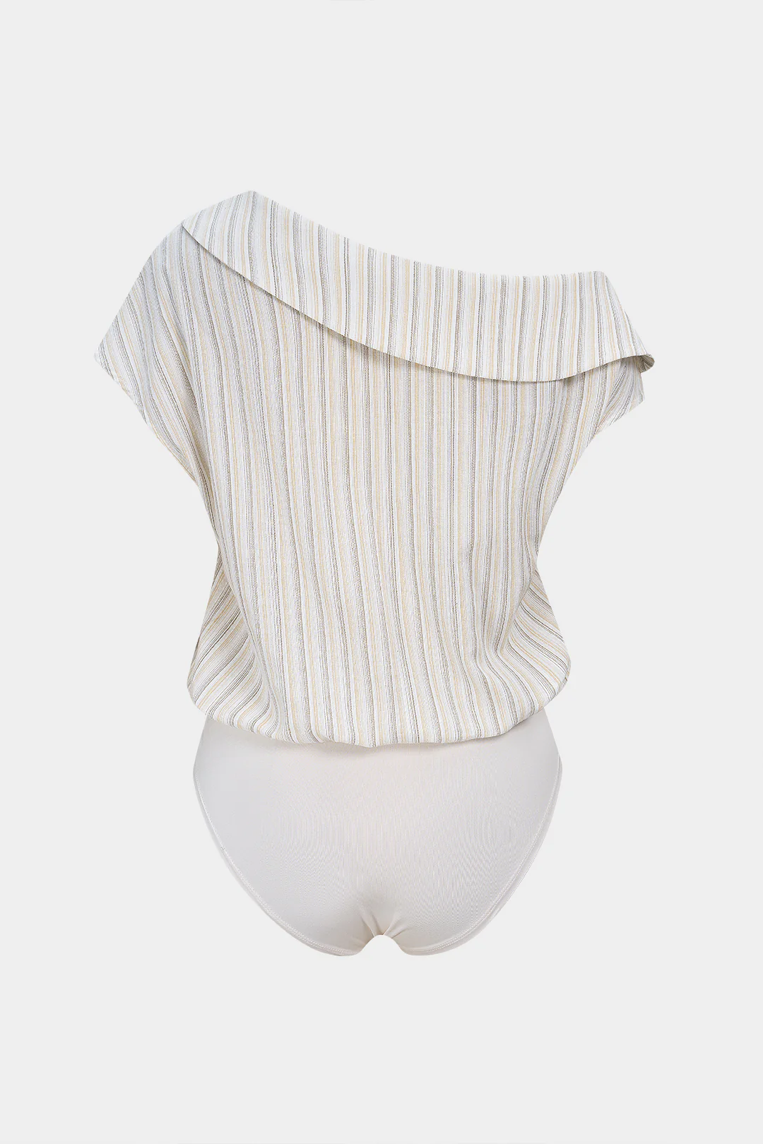 Stripes Print One Shoulder Asymmetrical Lapel Short Sleeve Bodysuit - Image 7