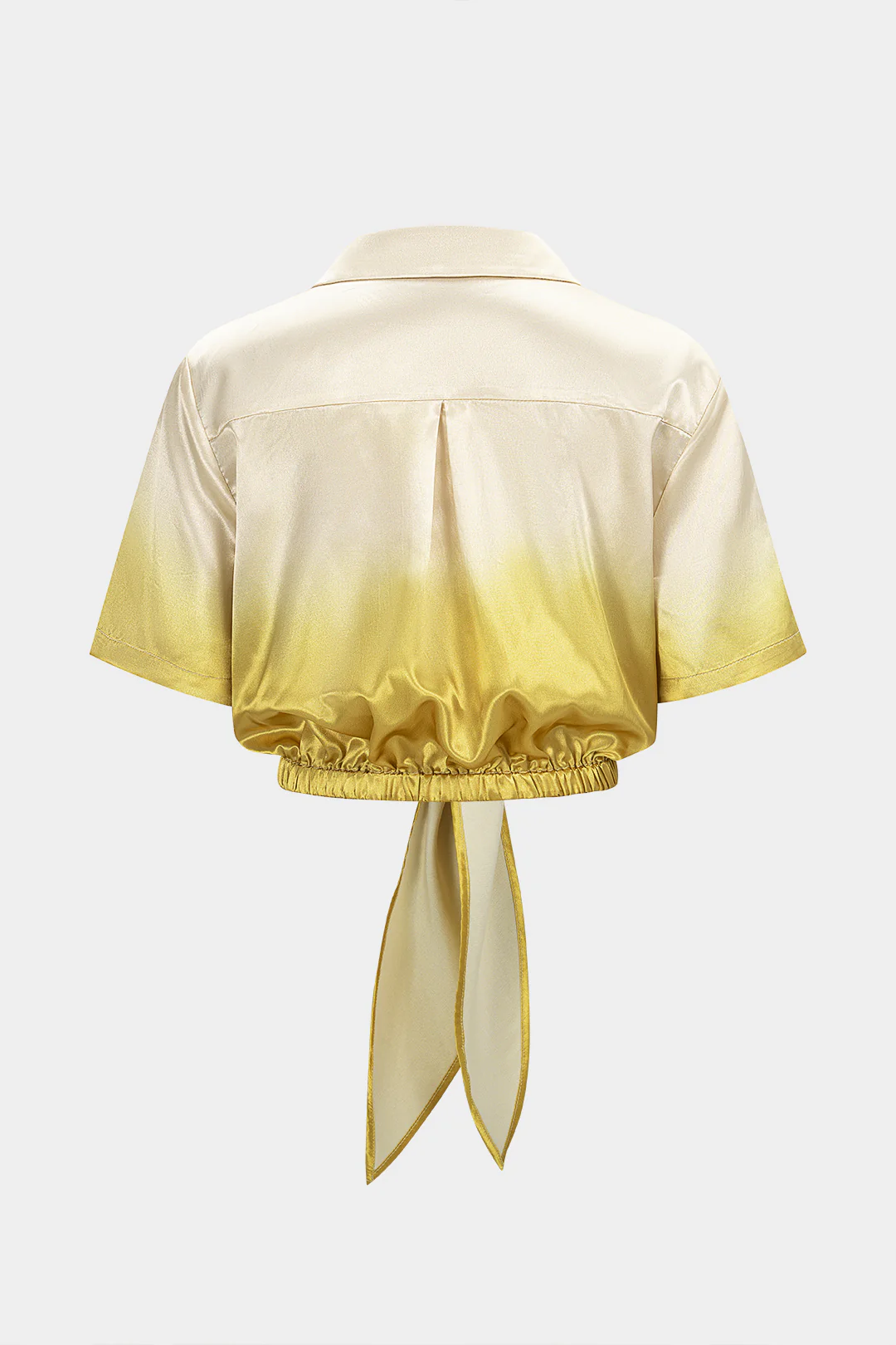Ombre Print Satin Ruched Tie-Up Short Sleeve Shirt - Image 2