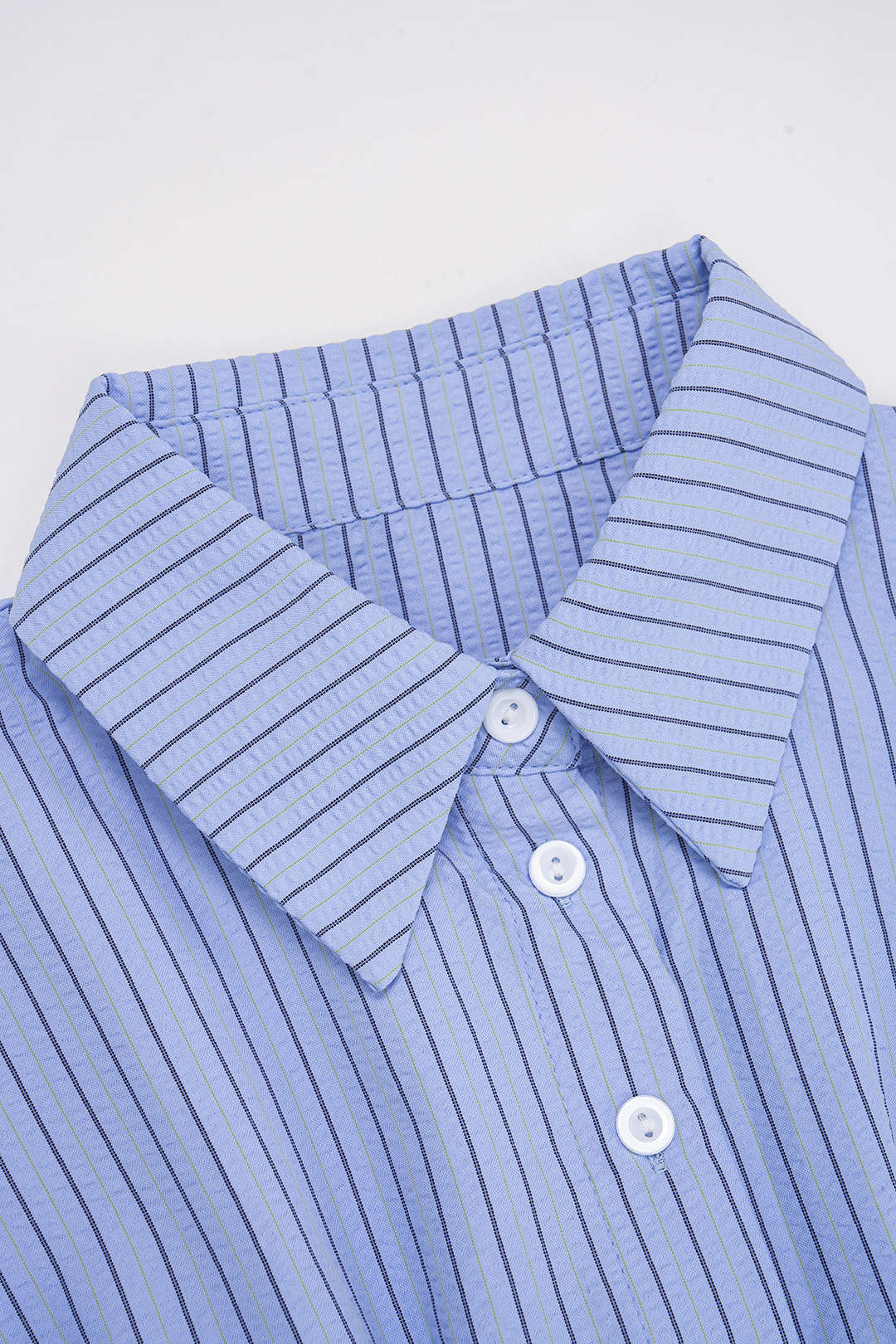 Stripes Print Lapel Ruched Short Sleeve Shirt - Image 3