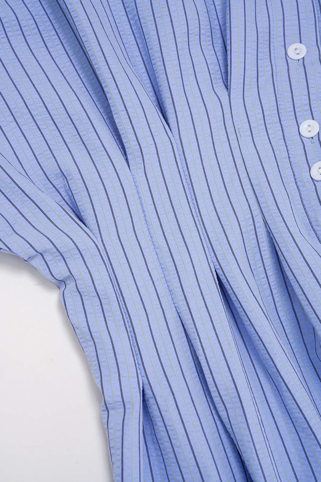Stripes Print Lapel Ruched Short Sleeve Shirt - Image 5