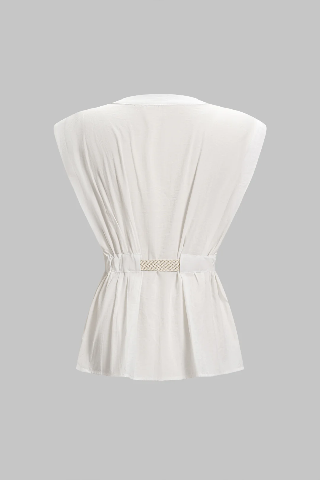 Round Neck Belted Pocket Sleeveless Top - Image 2