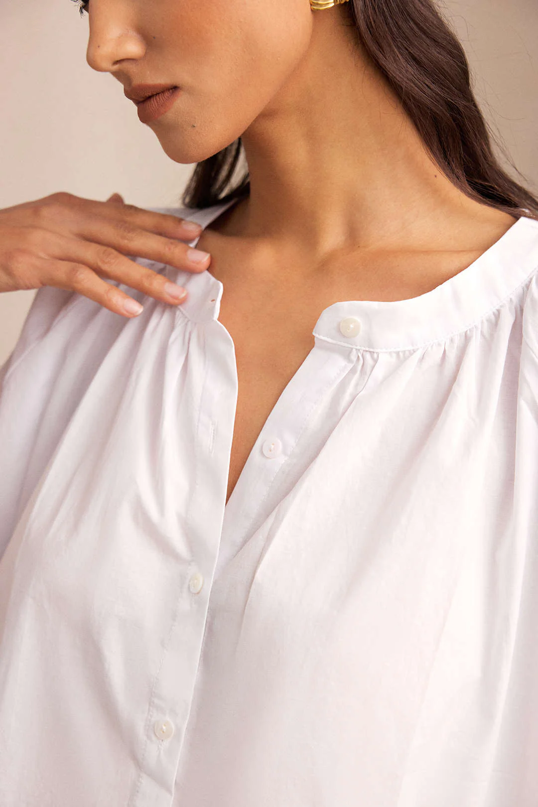 Round Neck Button Batwing Short-Sleeve Shirt - Image 3