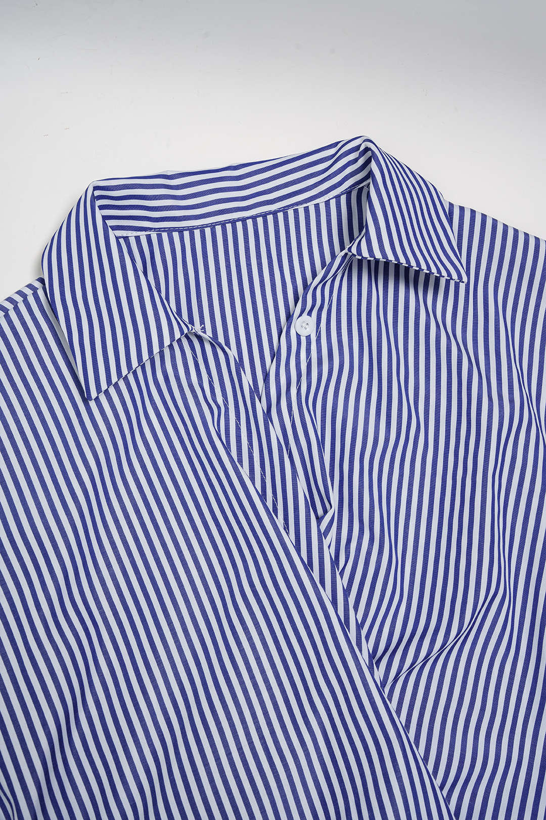 Striped V-Neck Asymmetrical Tie Back Short-Sleeve Shirt - Image 3