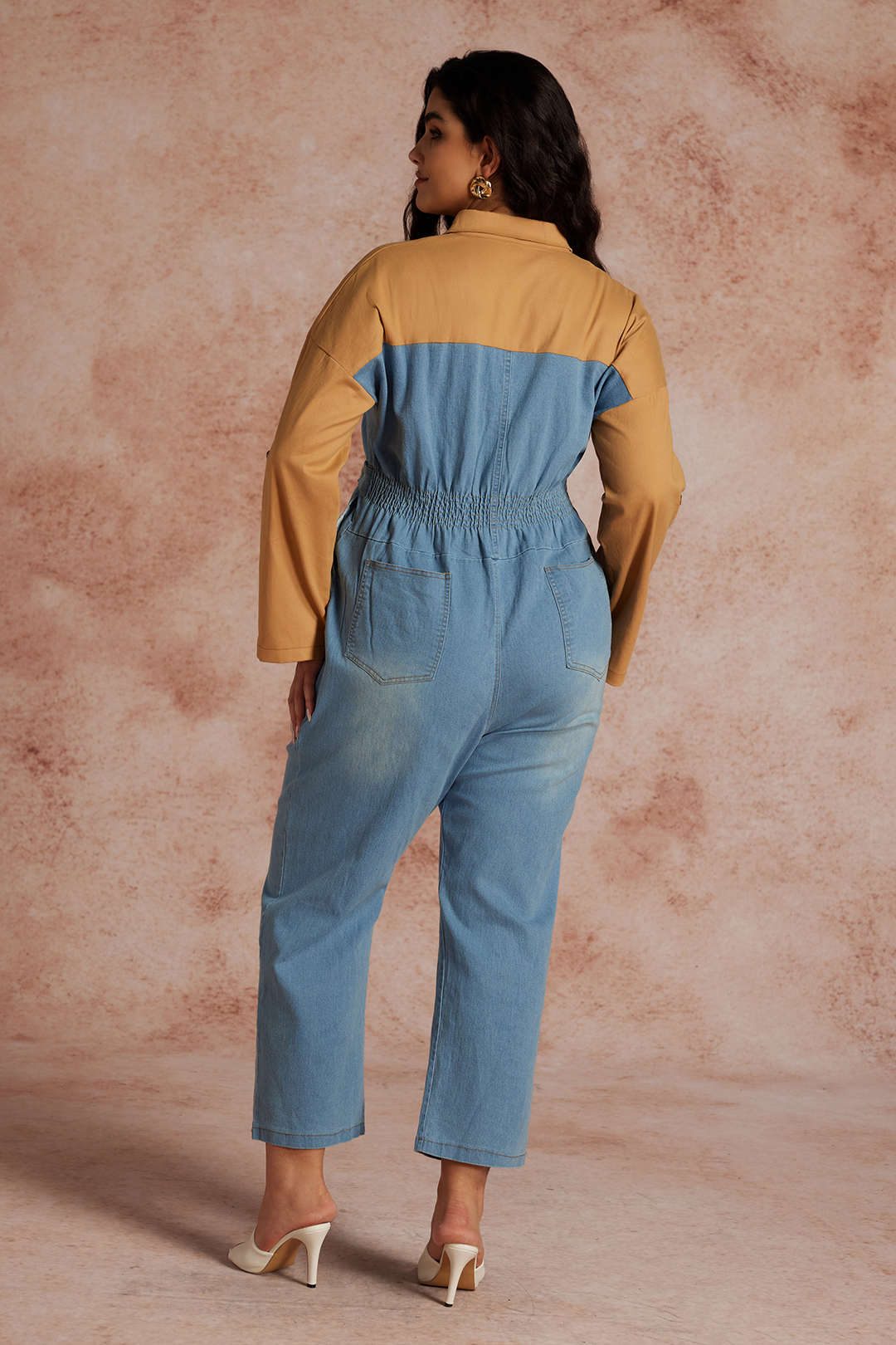 Plus Size Color Block Long Sleeve Jumpsuit - Image 2