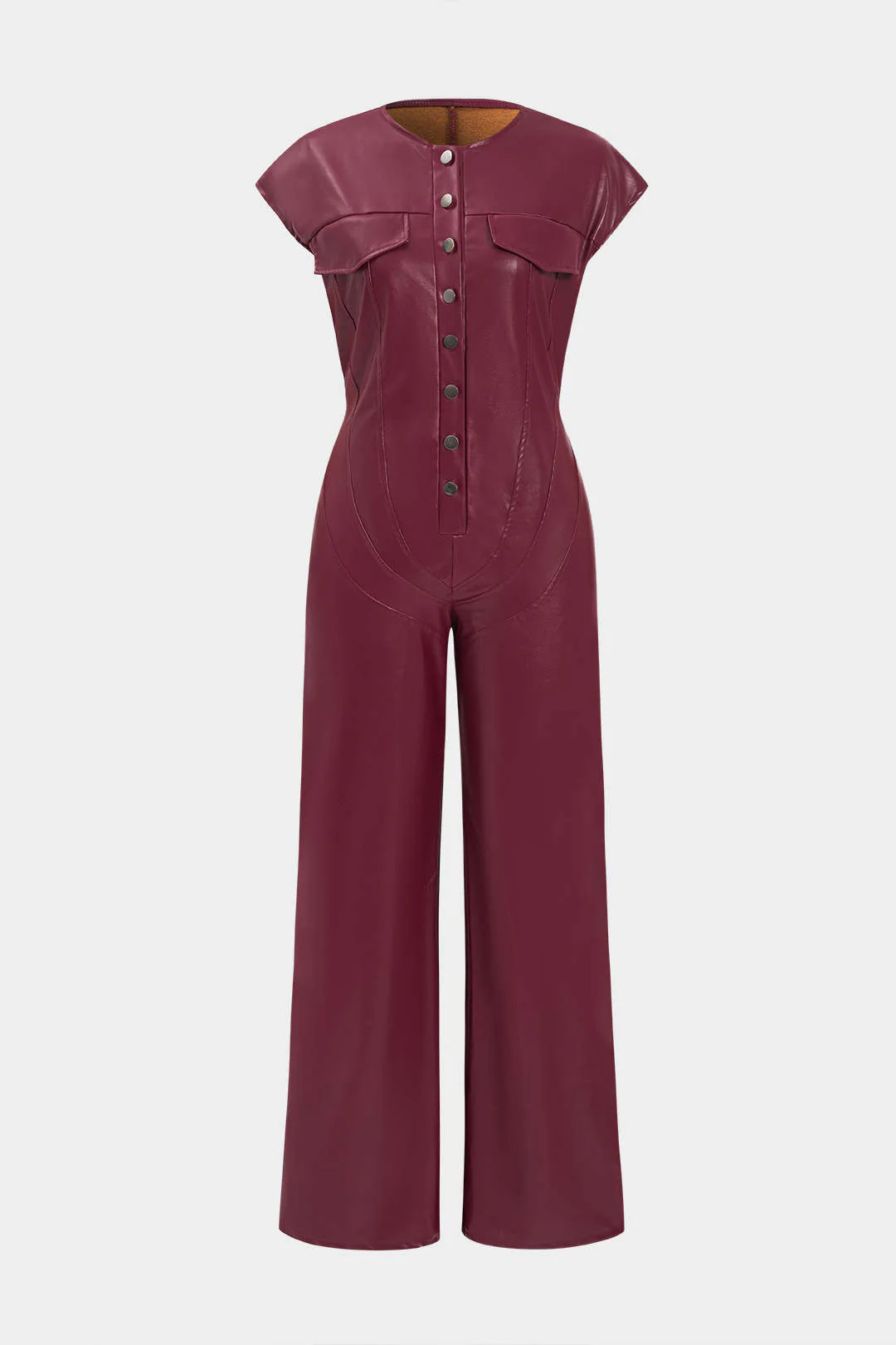 Faux Leather Button Jumpsuit - Image 2