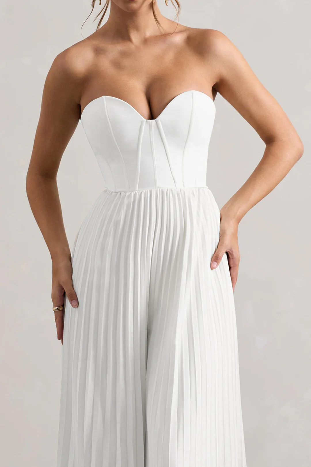 Pleated Zipper Corset Strapless Jumpsuit - Image 3