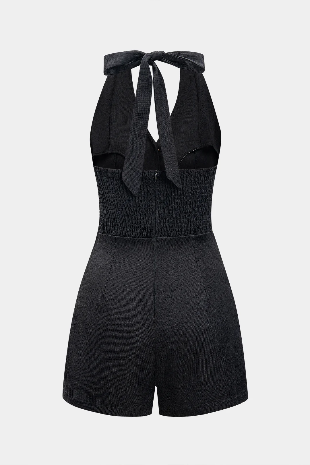 Halter V-Neck Pearl Button Sleeveless Jumpsuit - Image 2