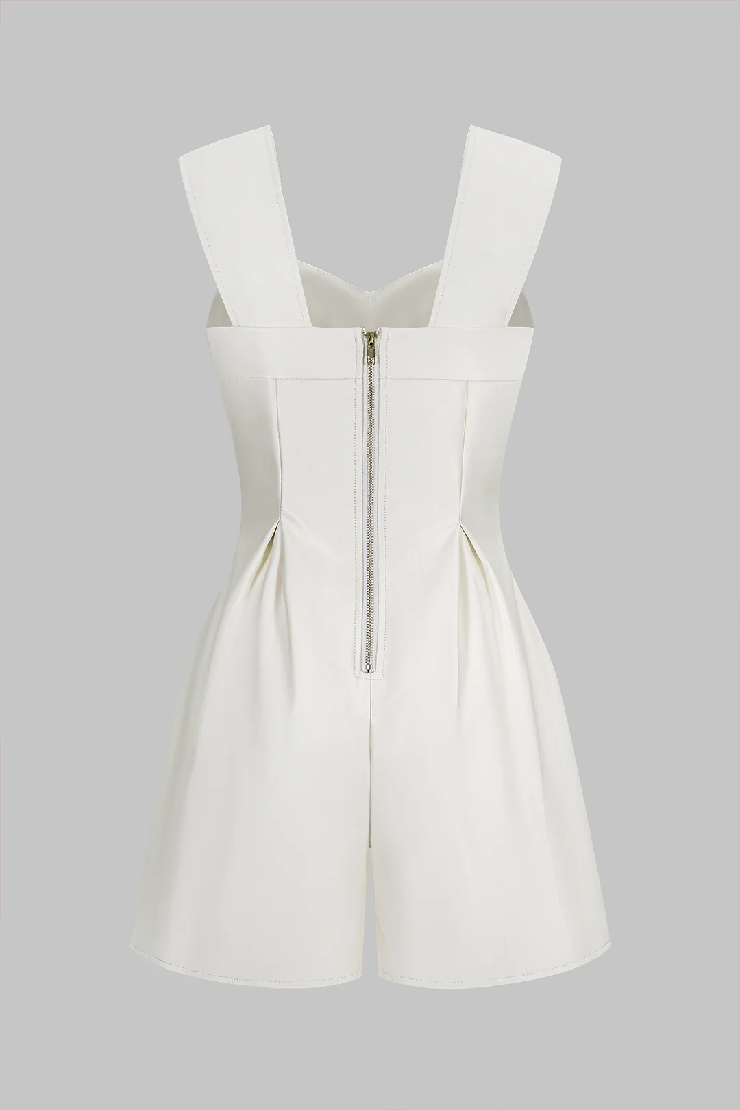 Faux Leather Bustier Tie-Up Zipper Sleeveless Romper - Image 2