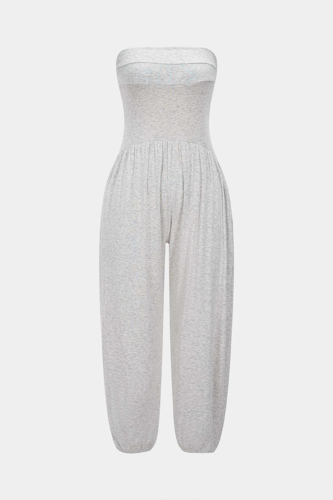 Solid Ruched Strapless Jumpsuit