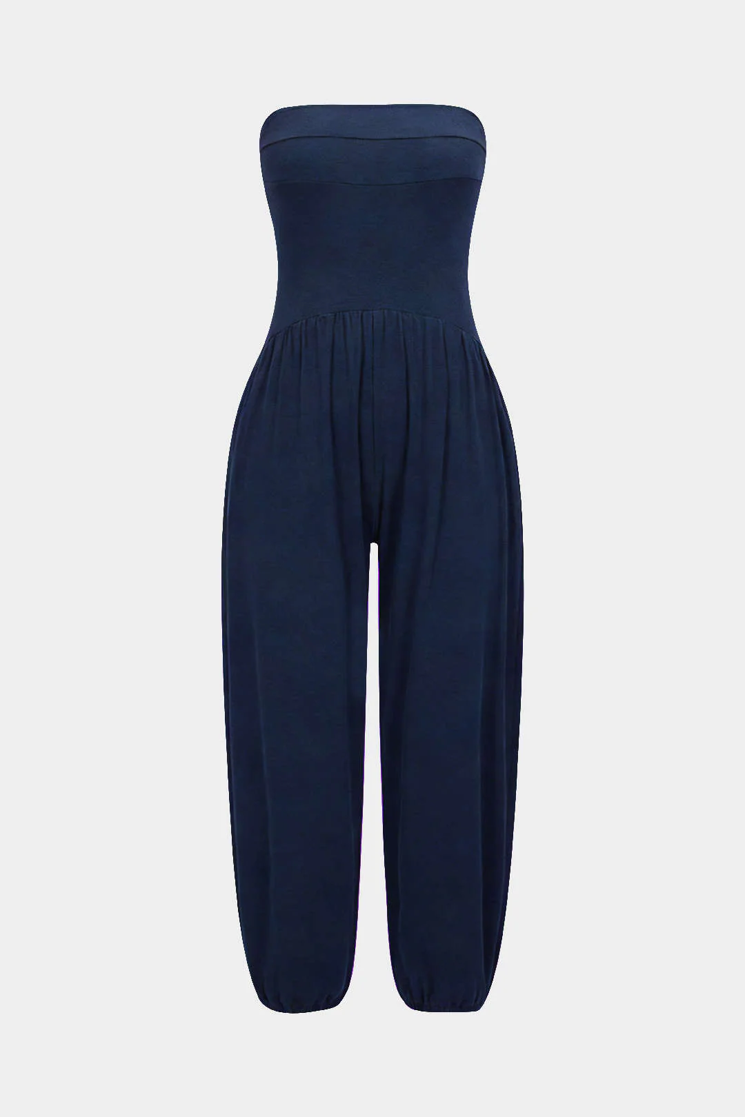 Solid Ruched Strapless Jumpsuit - Image 5