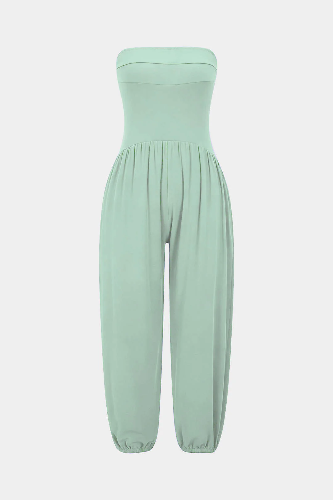 Solid Ruched Strapless Jumpsuit - Image 8