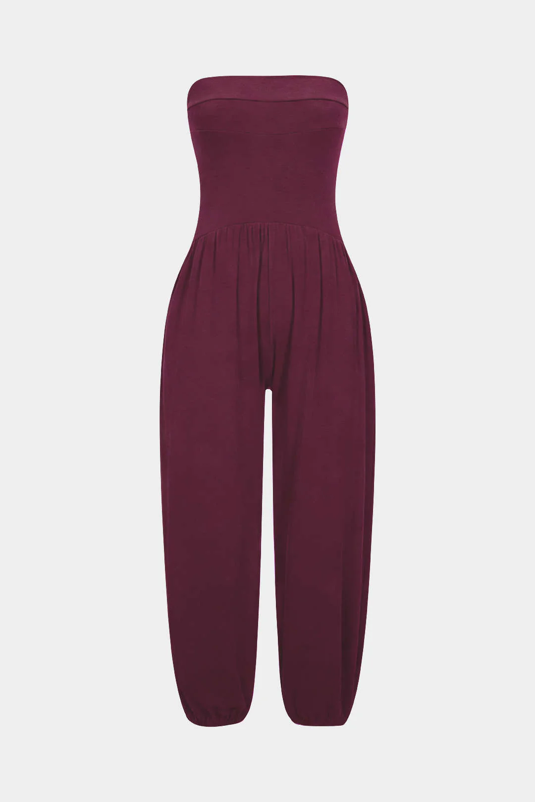 Solid Ruched Strapless Jumpsuit - Image 9