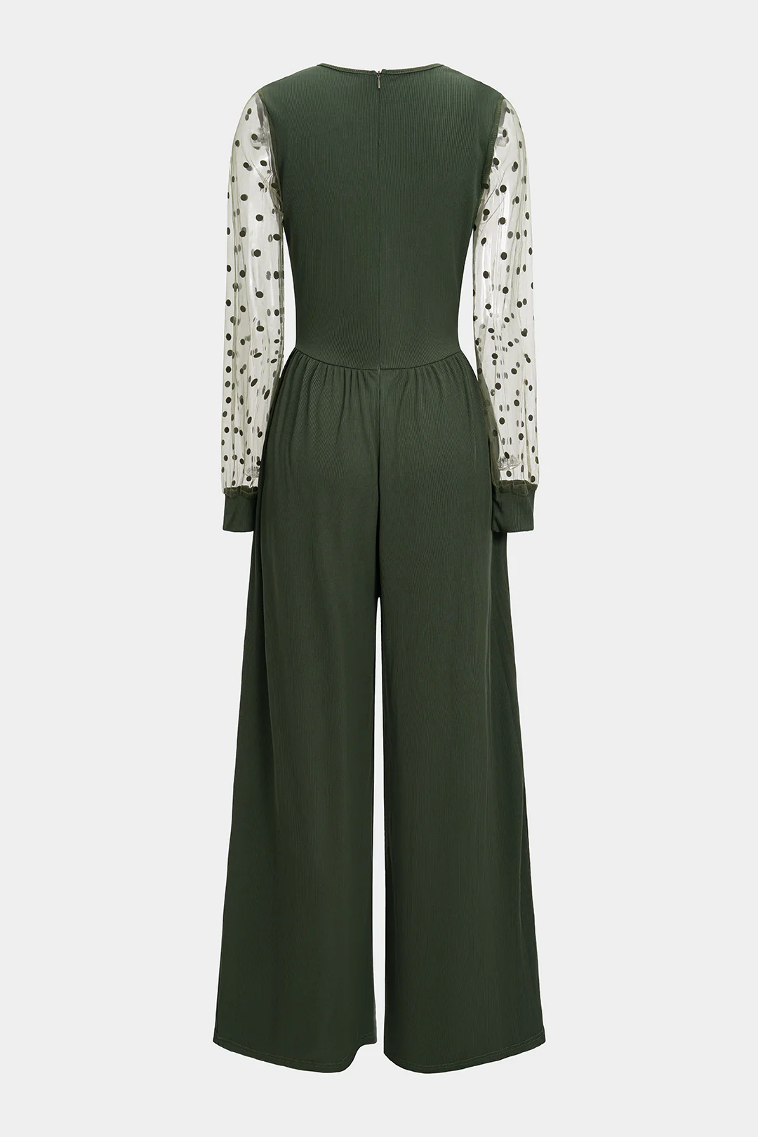 Polka Dots Print Patchwork Long Sleeve Jumpsuit - Image 2
