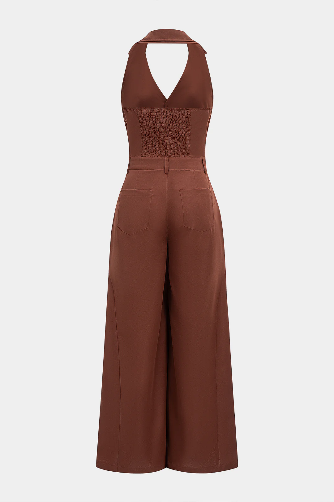 Halter V-Neck Button Smocked Pocket Sleeveless Jumpsuit - Image 7