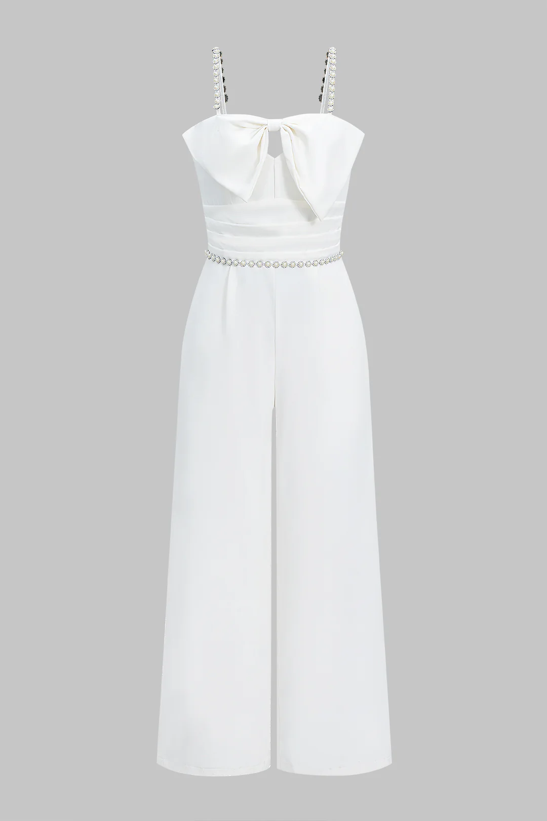 Pearl Decor Bow Slip Sleeveless Wide Leg Jumpsuit