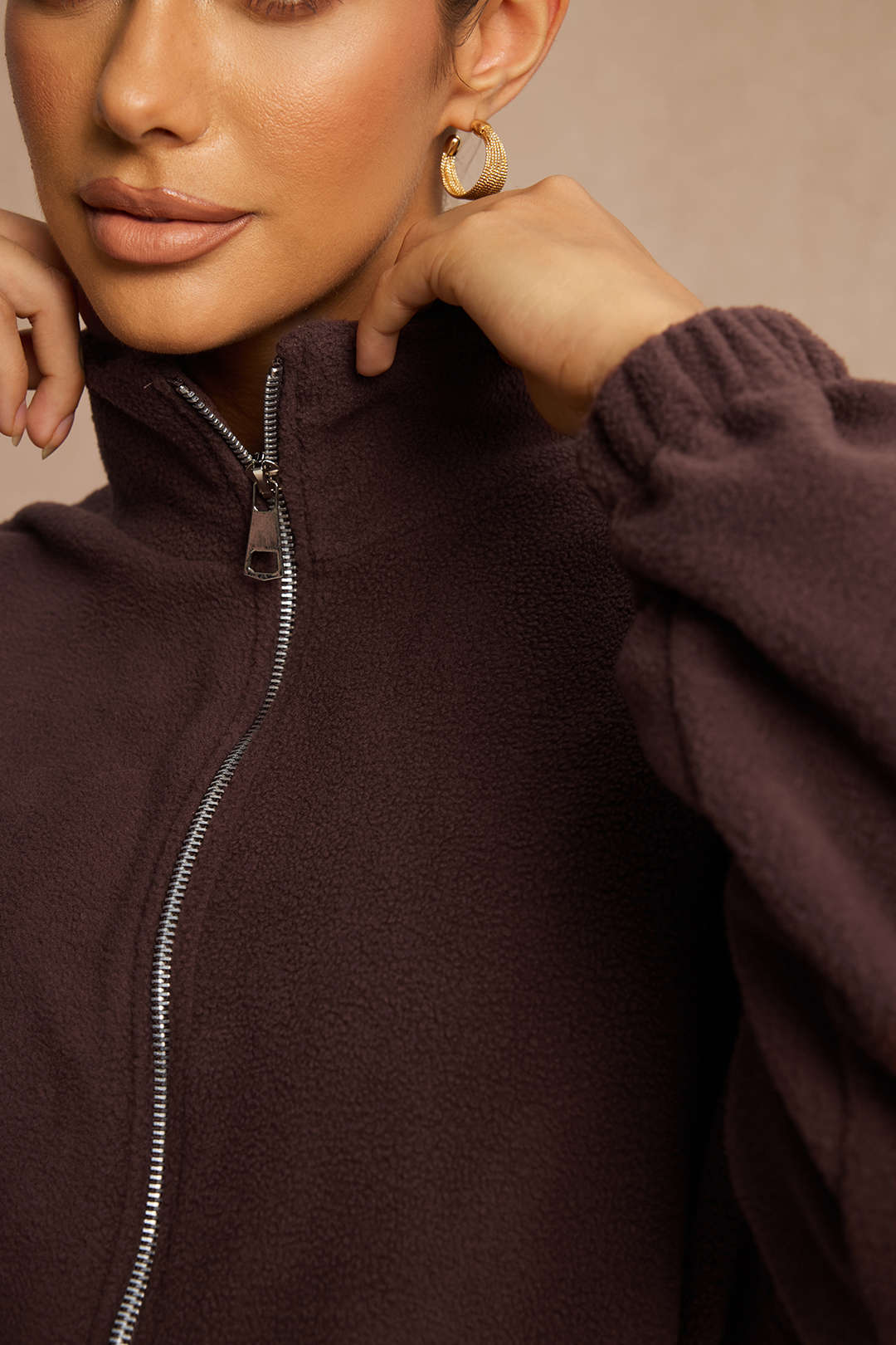 Shirred Drawstring Zipper Long Sleeve Jumpsuit - Image 4