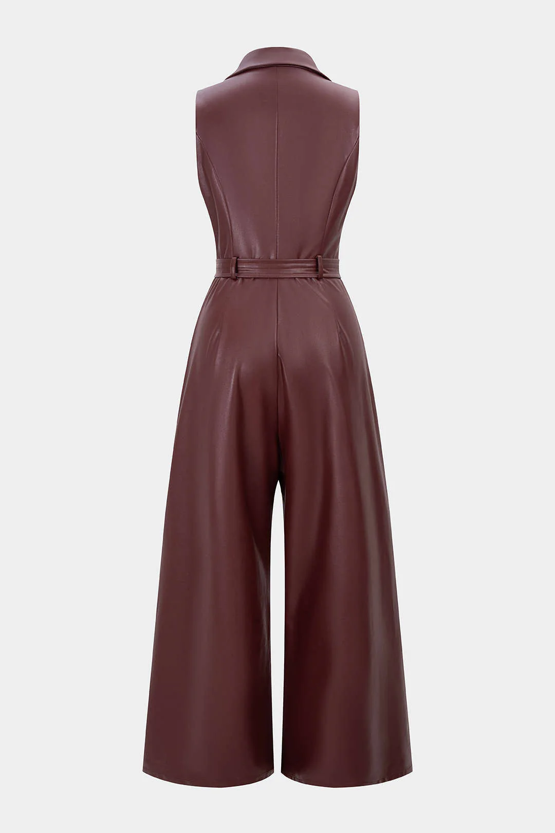 Faux Leather Belted Tank Sleeveless Jumpsuit - Image 2