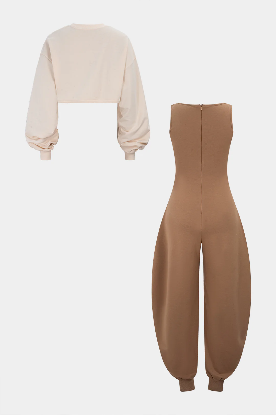 Solid Long-Sleeve Top And Sleeveless Jumpsuit Set - Image 3