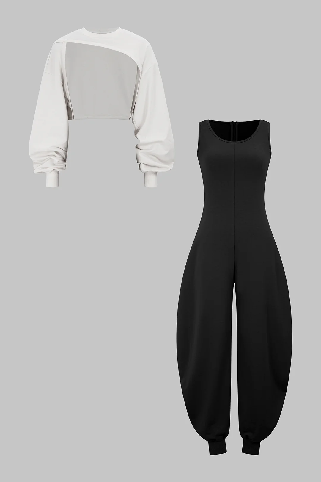 Solid Long-Sleeve Top And Sleeveless Jumpsuit Set - Image 7
