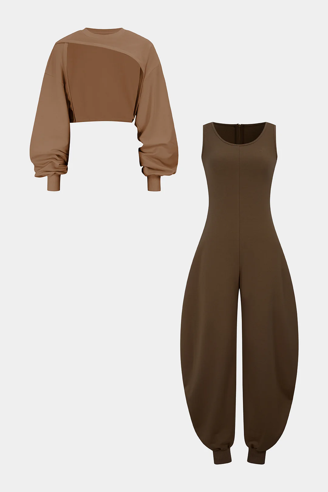 Solid Long-Sleeve Top And Sleeveless Jumpsuit Set - Image 9