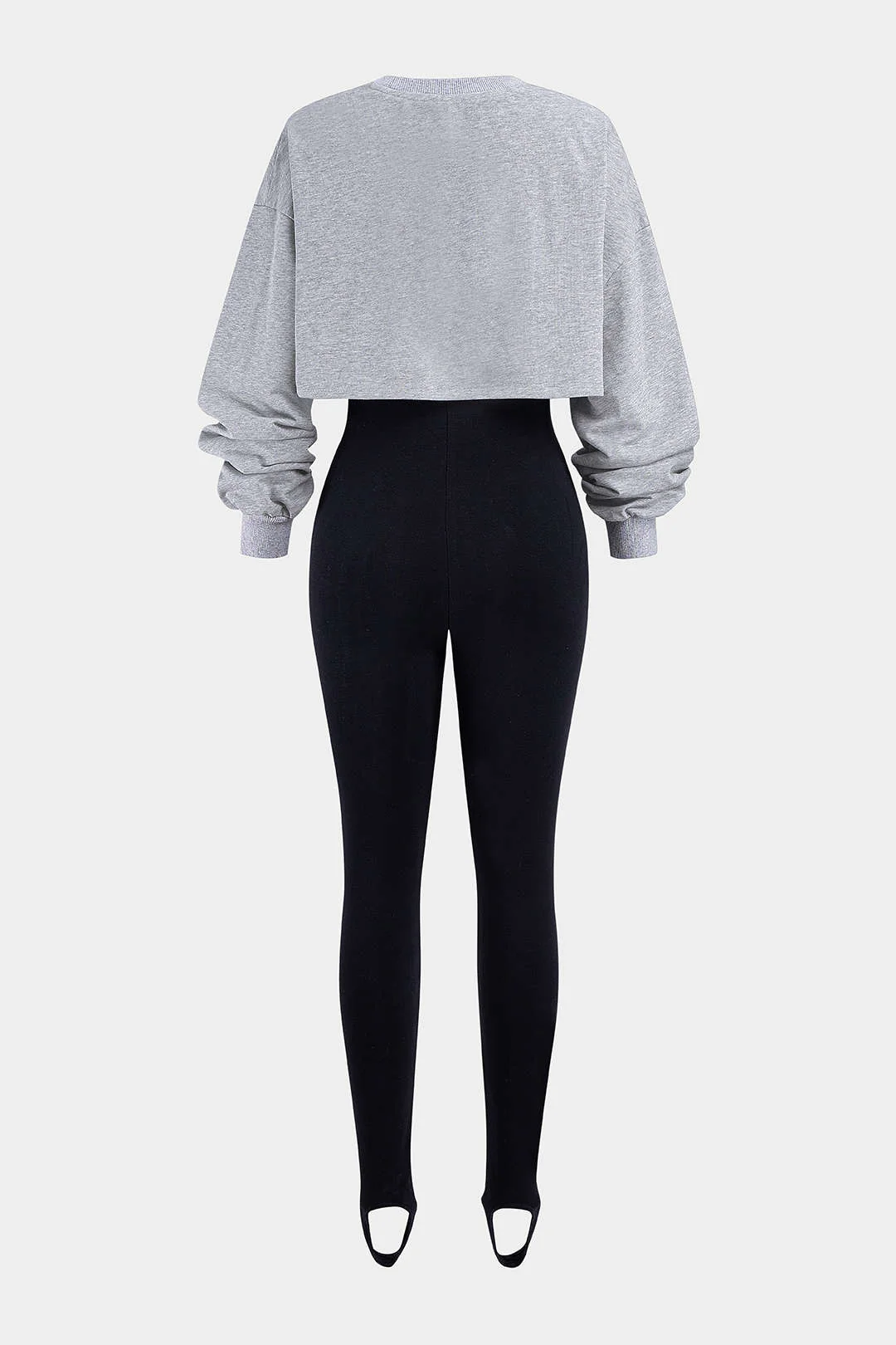 Contrast Round Neck Asymmetrical Long Sleeve Jumpsuit - Image 2