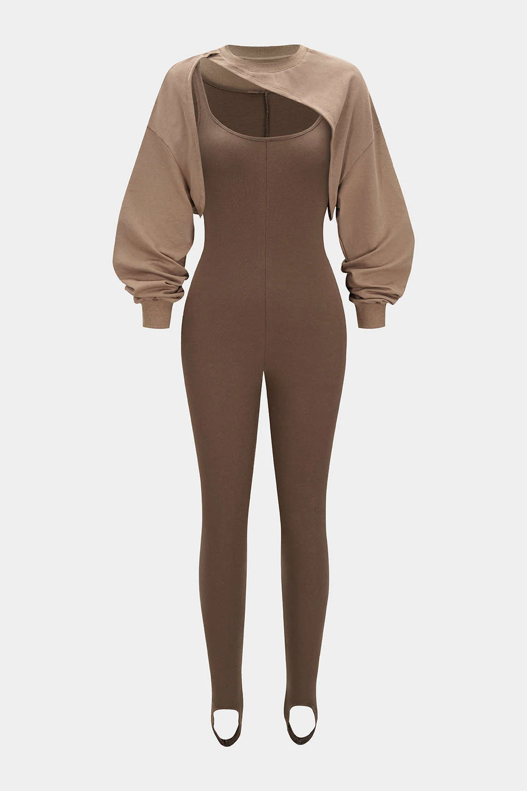 Contrast Round Neck Asymmetrical Long Sleeve Jumpsuit - Image 5
