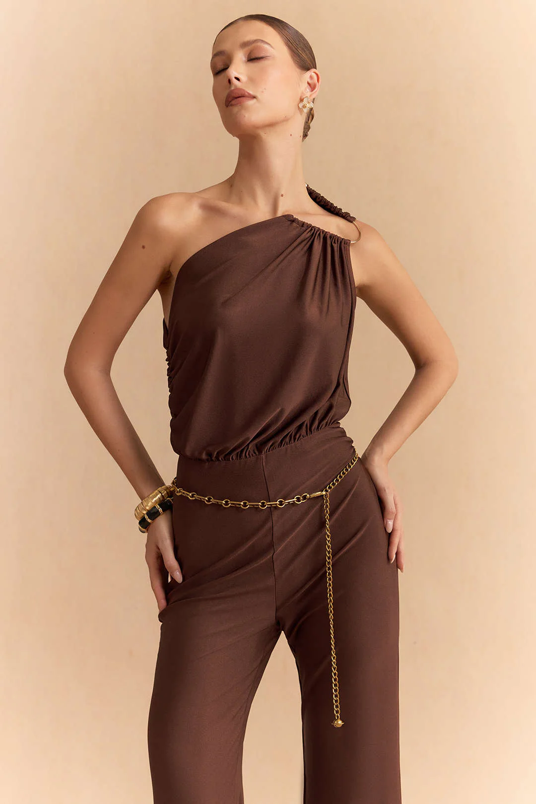 Metallic Decor Asymmetrical Wide Leg Sleeveless Jumpsuit - Image 4