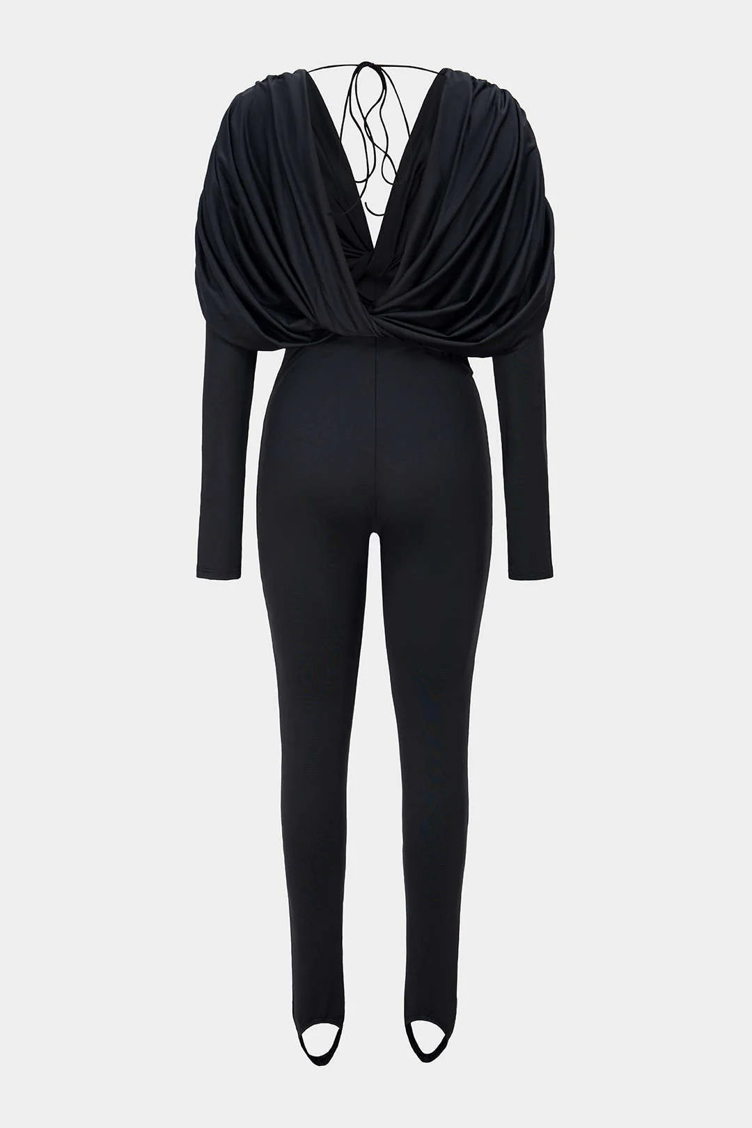 Twist Knot V-Neck Ruched Long Sleeve Jumpsuit - Image 3