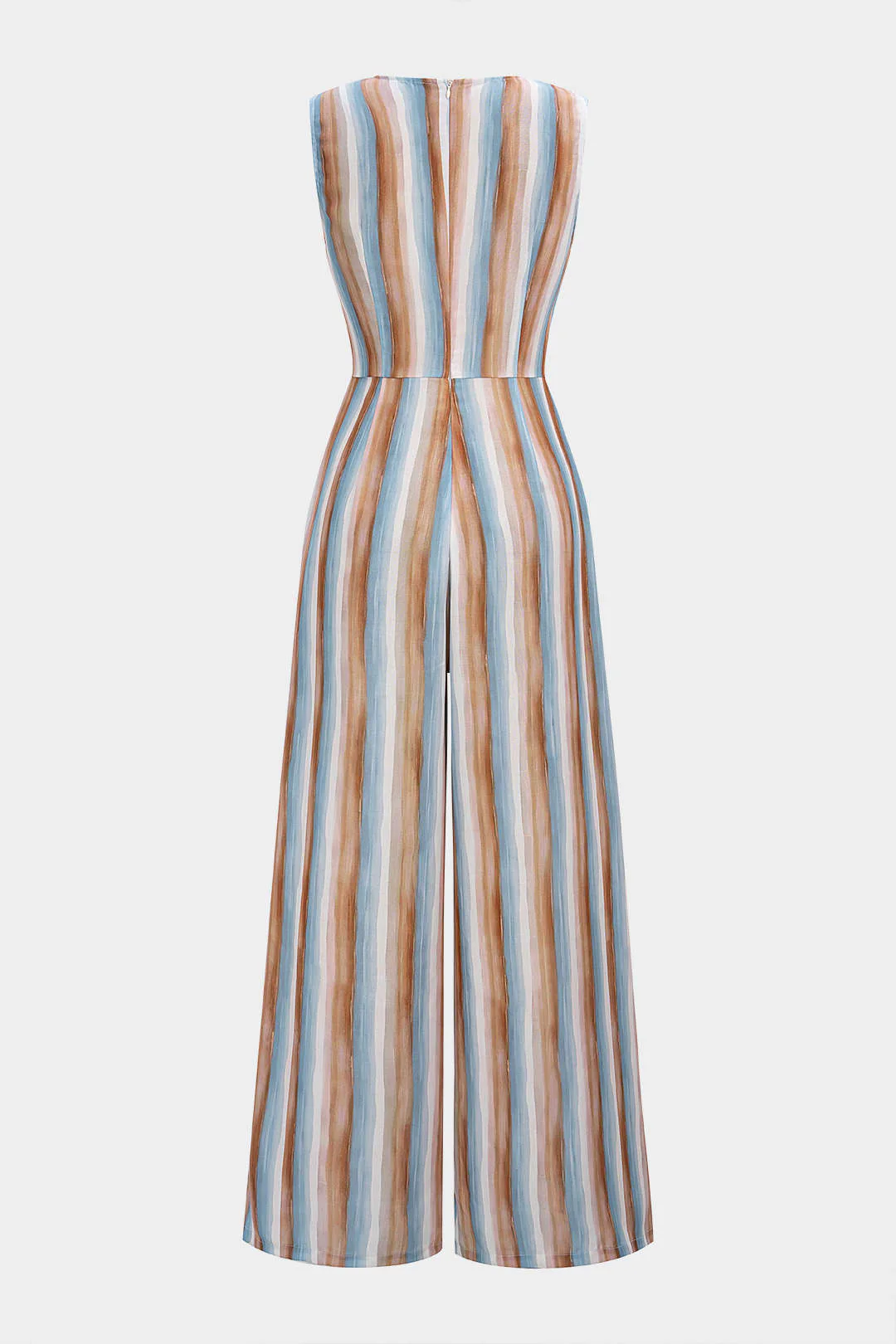 Stripes Print V-Neck Strappy Sleeveless Jumpsuit - Image 2