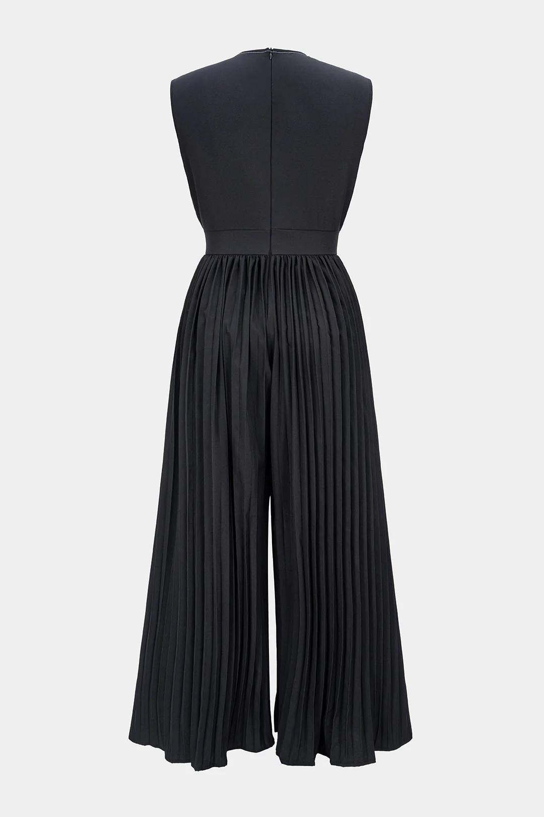 Contrast V-Neck Ruched Sleeveless Jumpsuit - Image 2