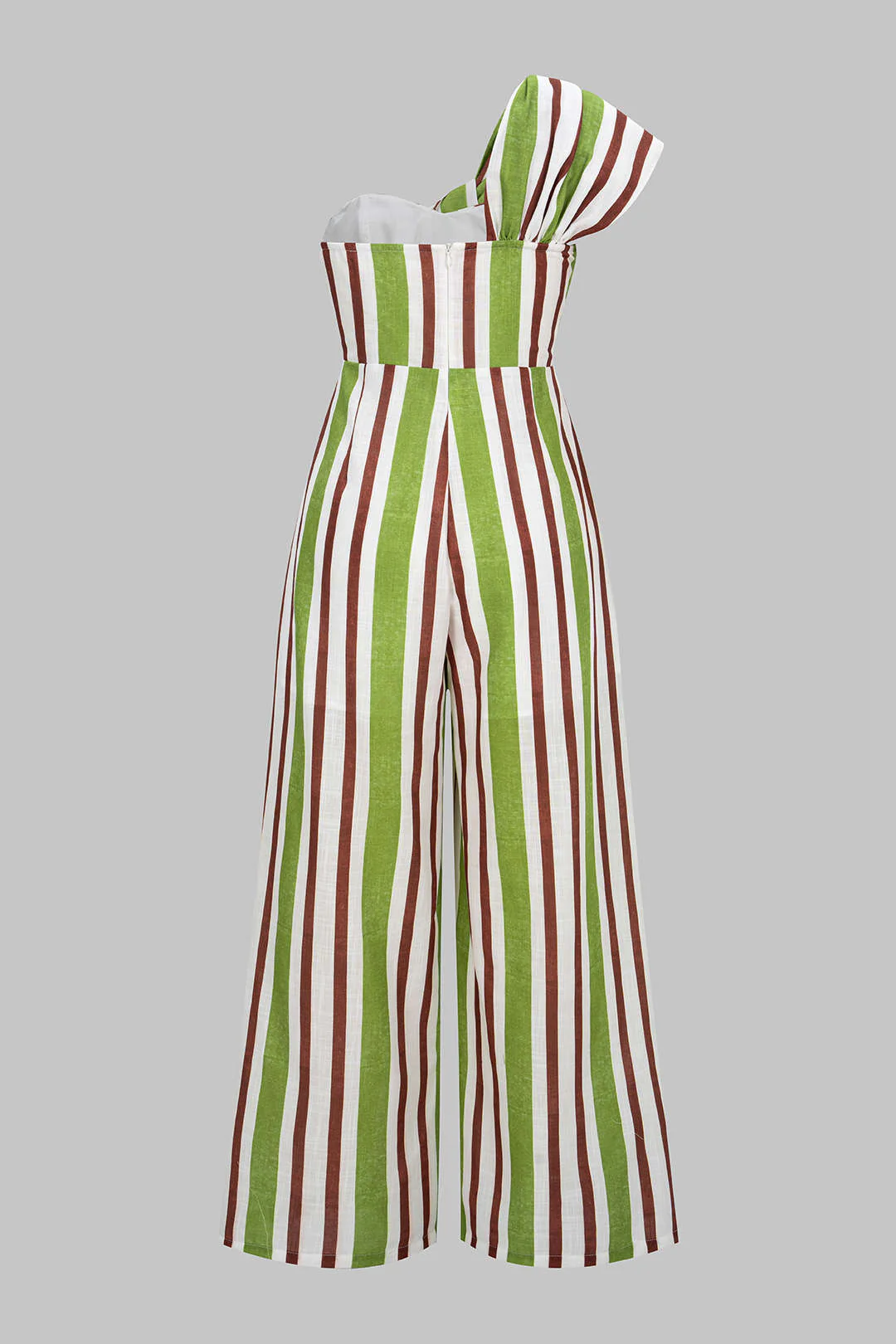 Stripes Print One Shoulder Knotted Ruched Sleeveless Jumpsuit - Image 2