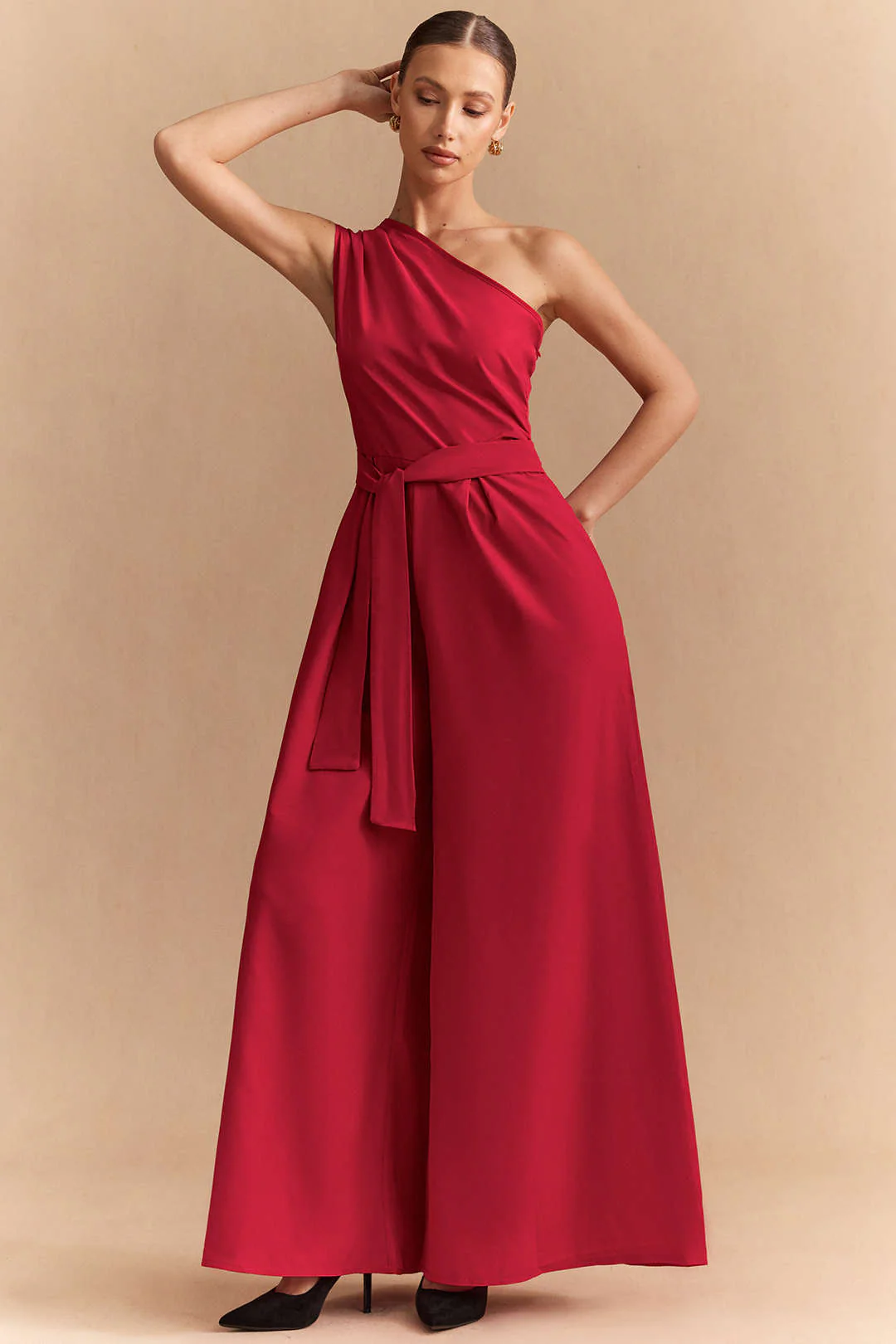 Solid One Shoulder Strappy Sleeveless Jumpsuit