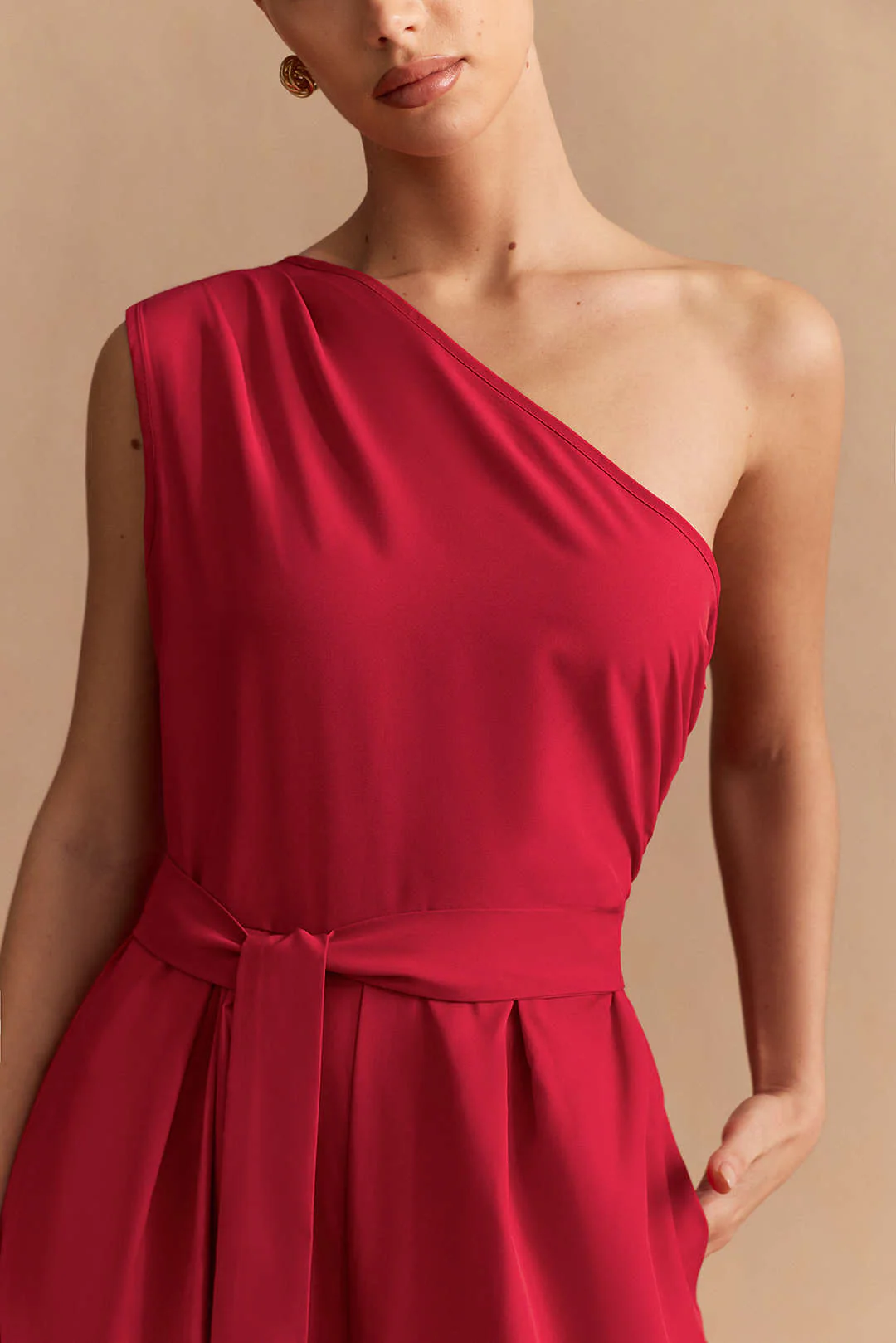 Solid One Shoulder Strappy Sleeveless Jumpsuit - Image 4