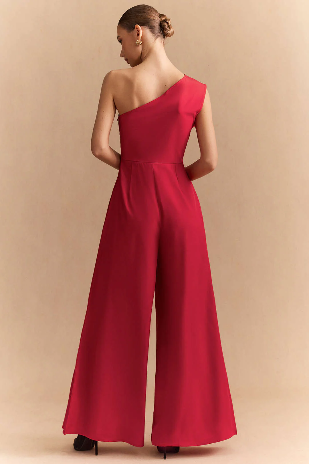 Solid One Shoulder Strappy Sleeveless Jumpsuit - Image 5