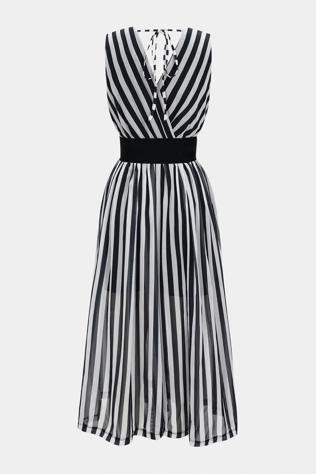 Stripes Print Chiffon Belted Tie Back Sleeveless Jumpsuit - Image 2