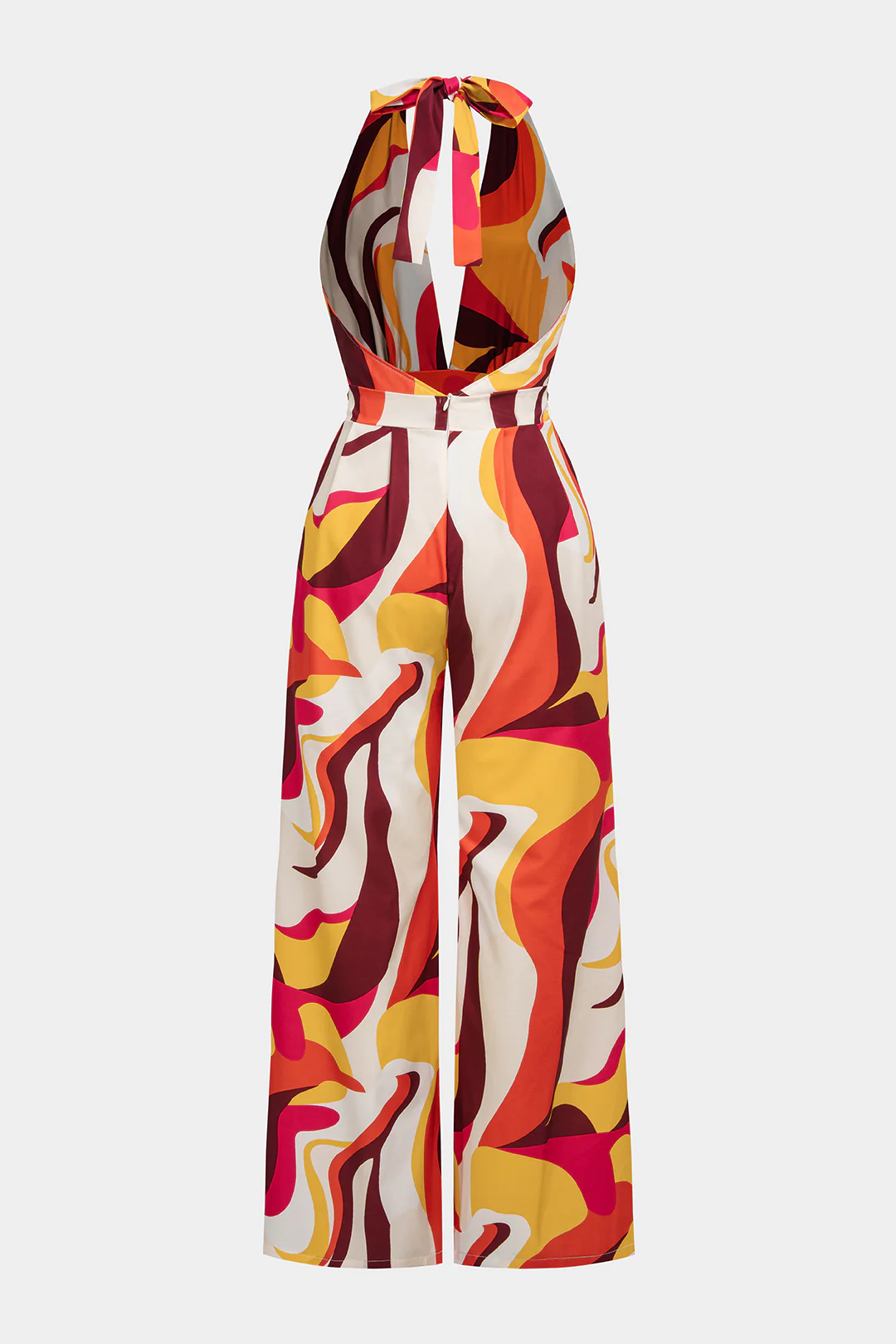 Geometric Print V-Neck Tie Back Backless Sleeveless Jumpsuit - Image 2