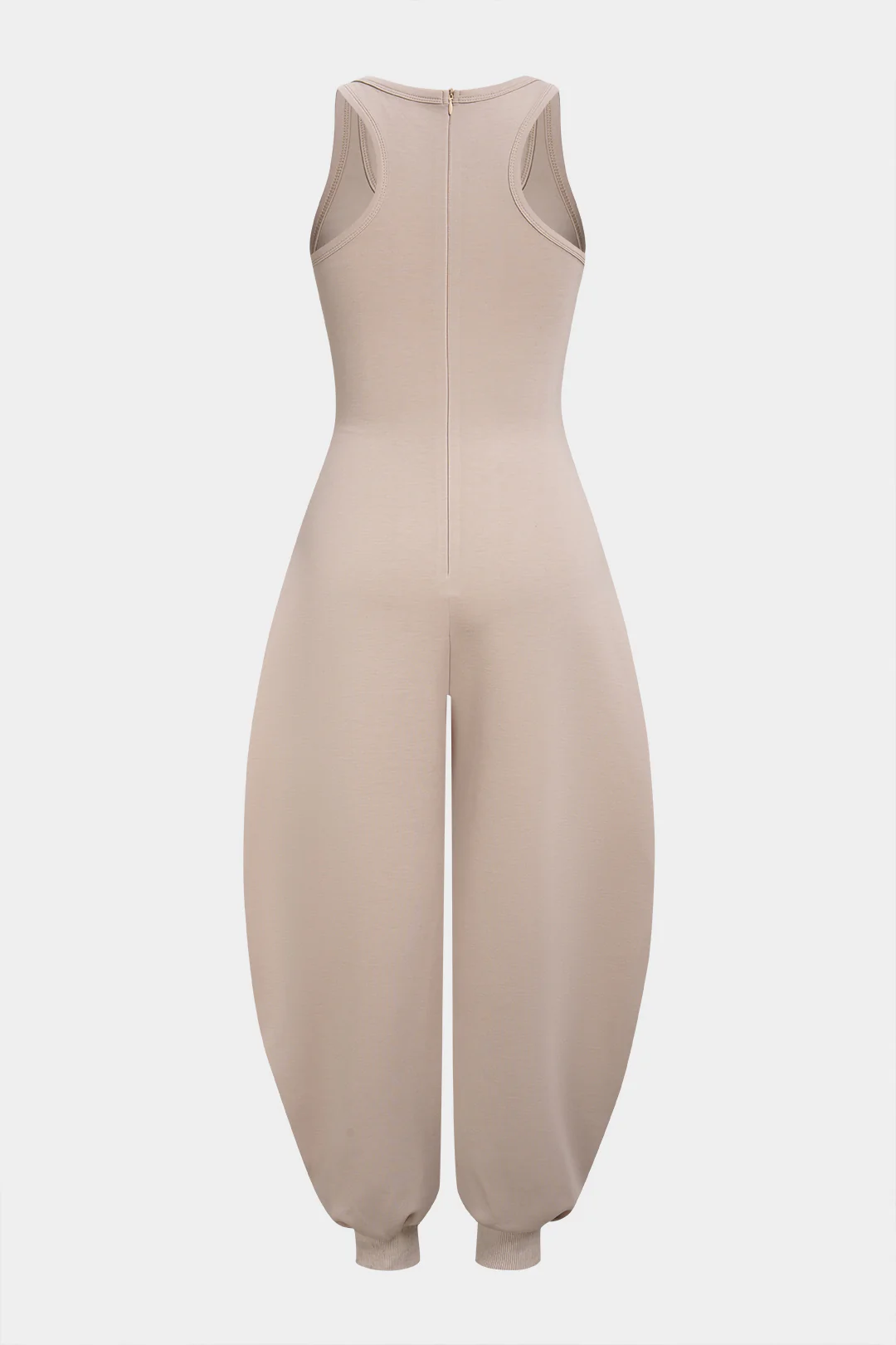 U-Neck Contrast Striped Tie-Up Zipper Barrel Jumpsuit - Image 3