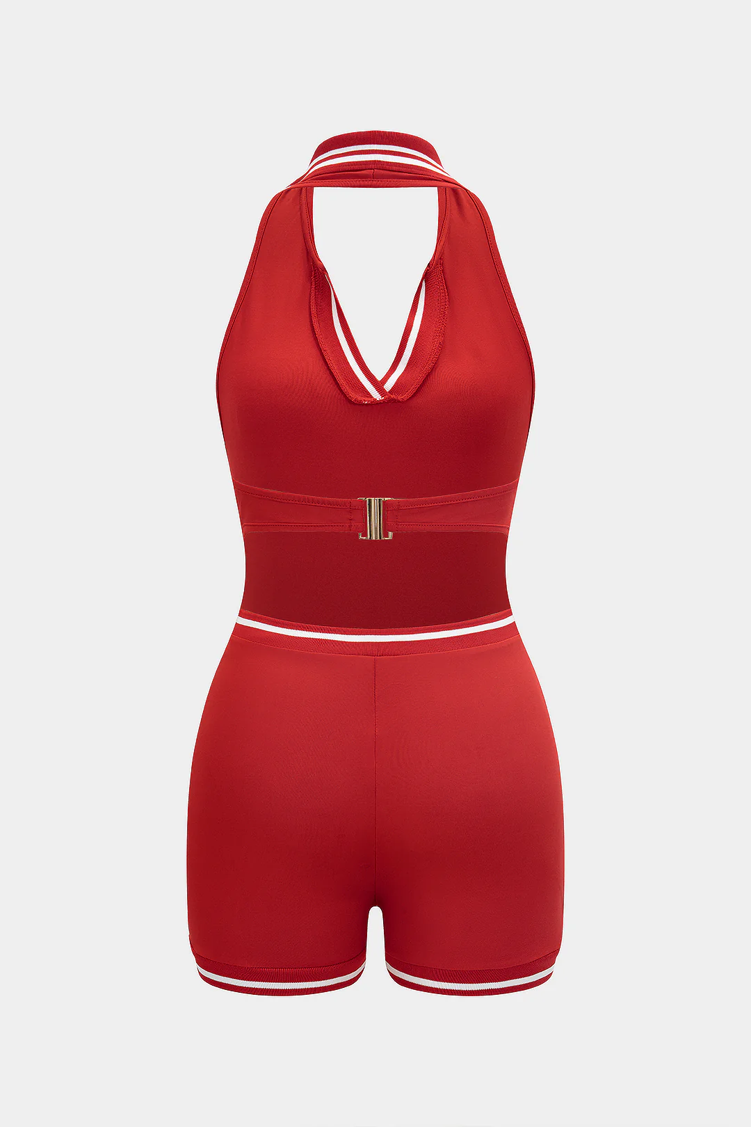Contrast Halter V-Neck Backless Tie Back Sleeveless Romper - Image 2