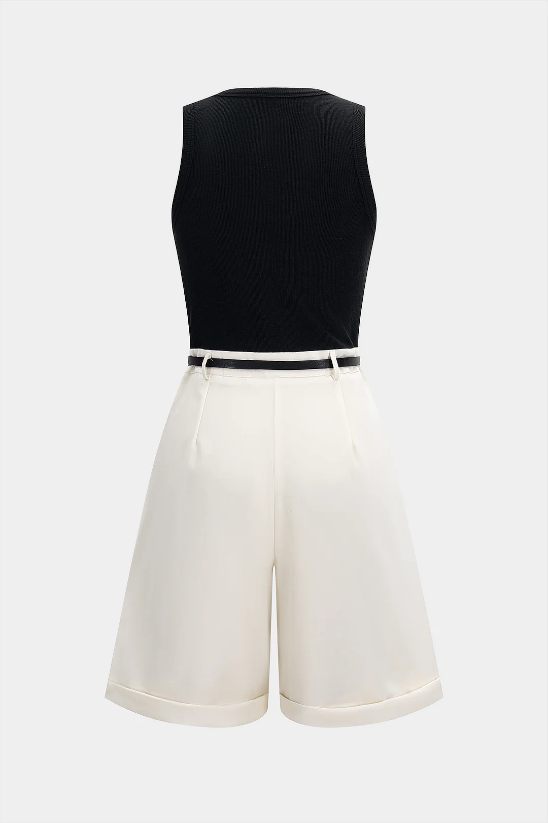 Contrast Patchwork Belted Sleeveless Romper - Image 2